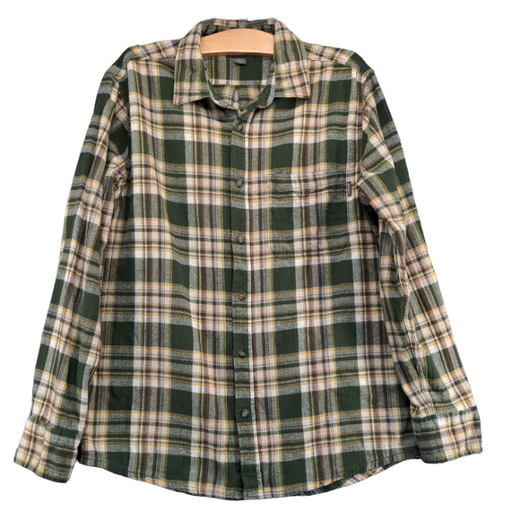 Eddie Bauer Men's Flannel Button-Up Shirt Green Plaid Medium Long Sleeve Cotton - Picture 1 of 12